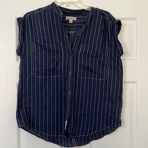 Calvin Klein Jeans Navy Blue Pinstriped Button Up Top